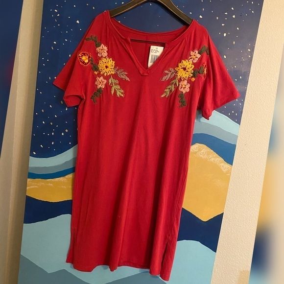 Embroidered Tee Shirt Dress - Picture 1 of 4